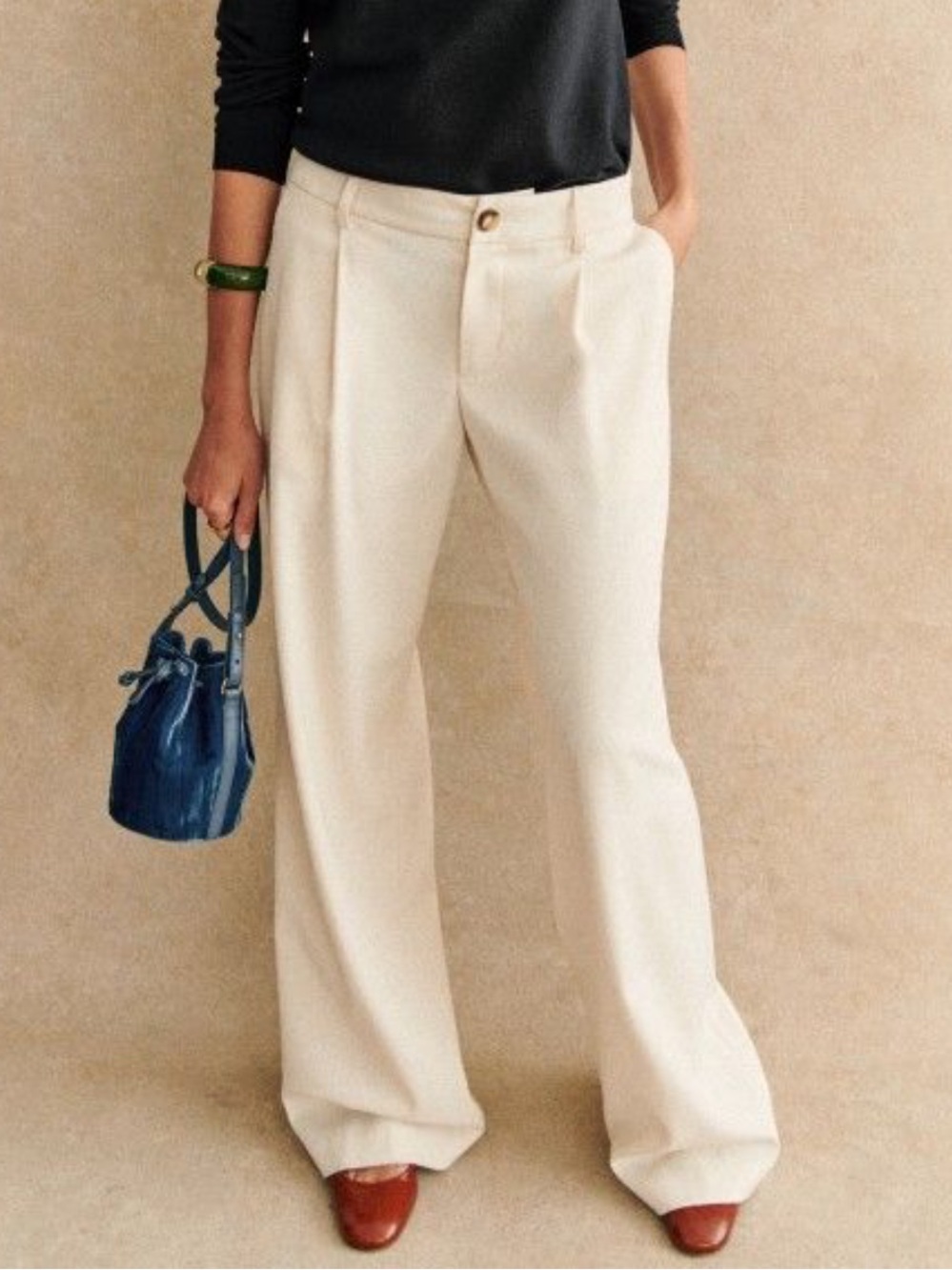 Sezane Cream Wide-Leg Trousers